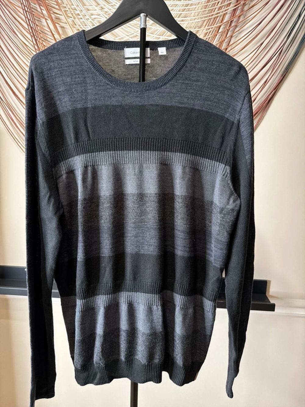 Calvin Klein men’s sweater black gray L Marino wool 3520